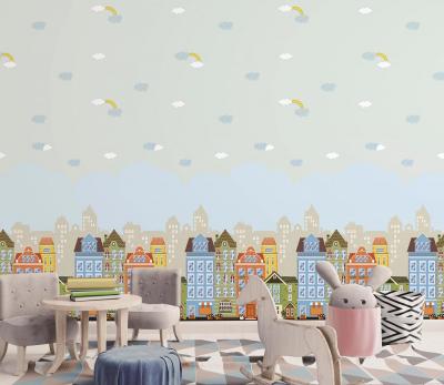 8903 Serisi | Renkli Binaları ve Pencereleri Olan Çizgi Filmvari Bir Şehir Temalı Duvar Kağıdı