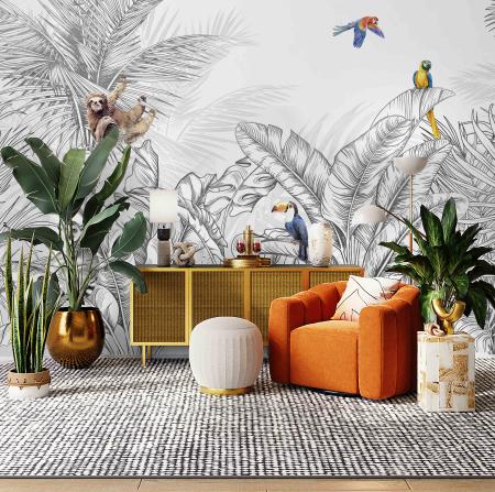 FJ307 Serie | Animals And Palm Leaves Pattern Mural Wallpaper