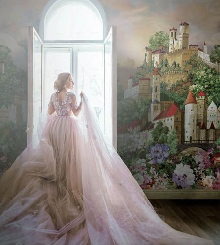 M707 Serie | Papiers peints photo murale - Belles fleurs et le château de conte de fées