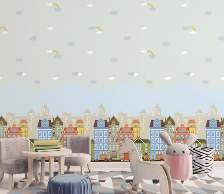 8903 Serie | A cartoonish City with Colorful Buildings and Windows Wallpaper