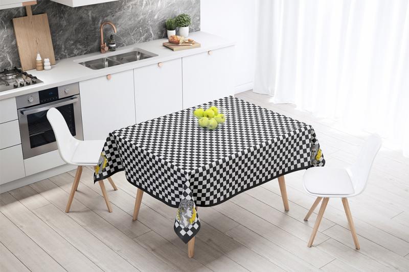 Stylish Blue Checkered Tablecloth on Black Wooden Table