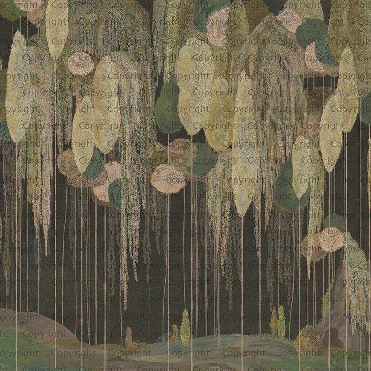 Abstract Mediterranean Cypress Tree Design Mural Wallpaper SE309-1