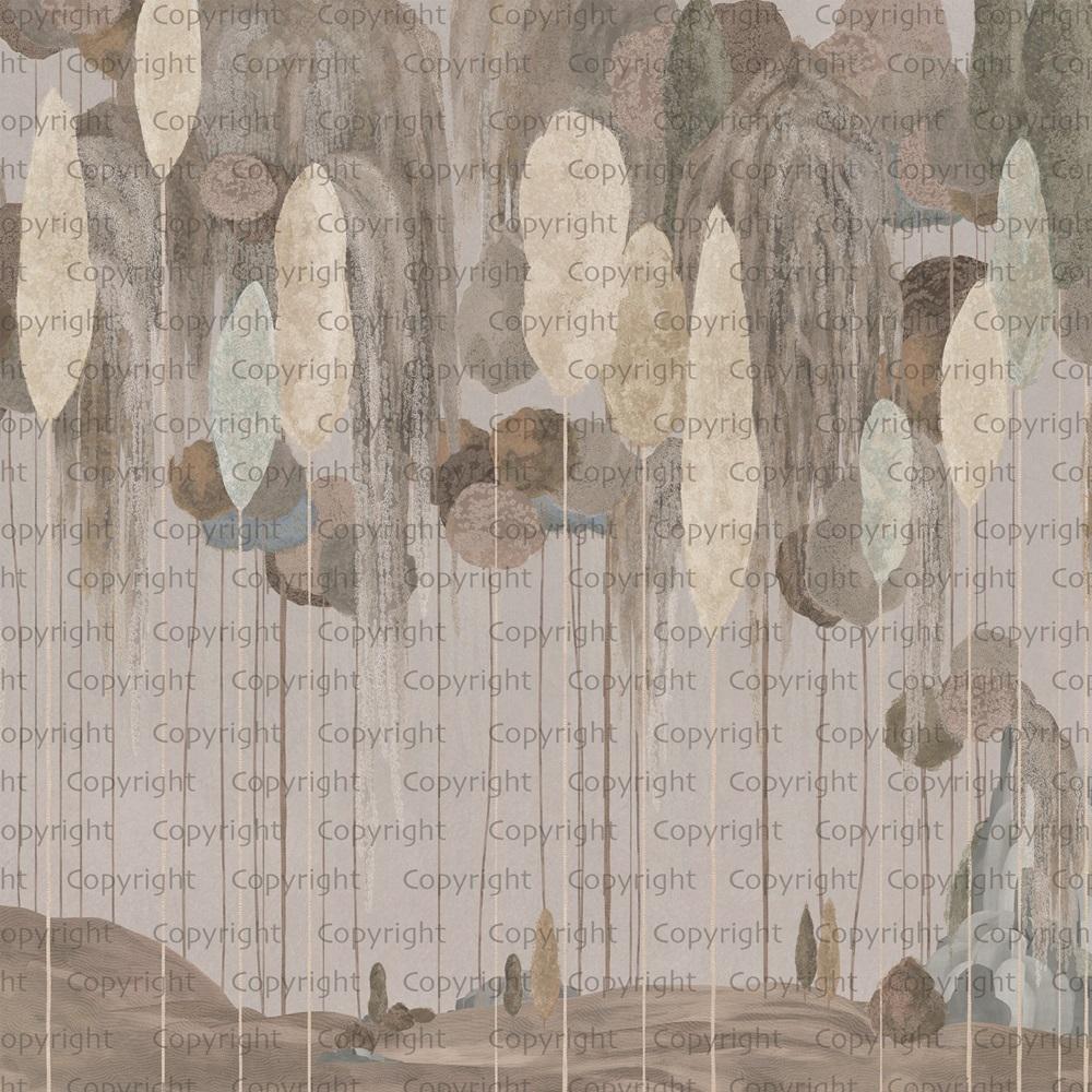 Abstract Mediterranean Cypress Tree Design Mural Wallpaper SE309-2