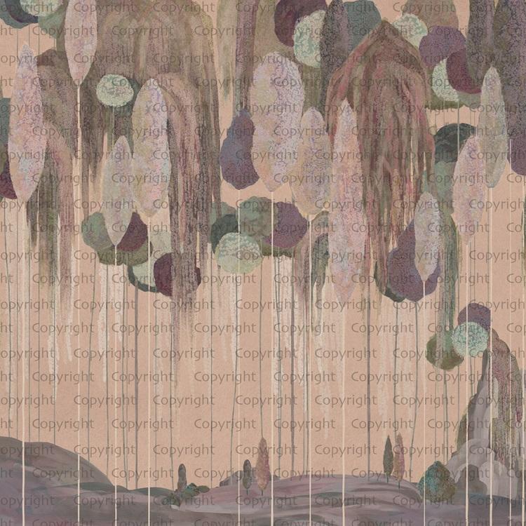 Abstract Mediterranean Cypress Tree Design Mural Wallpaper SE309-5